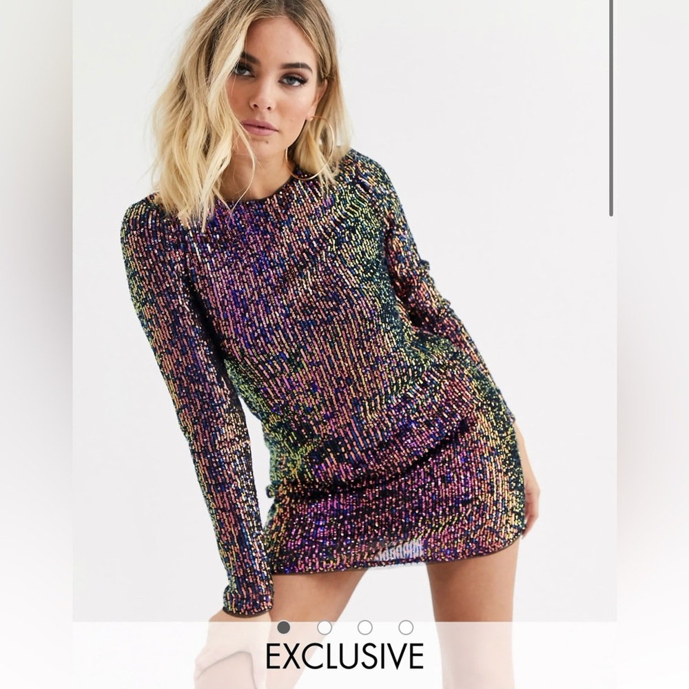 TFNC sequin mini swing dress in multi, size 8 (exclusive to ASOS)